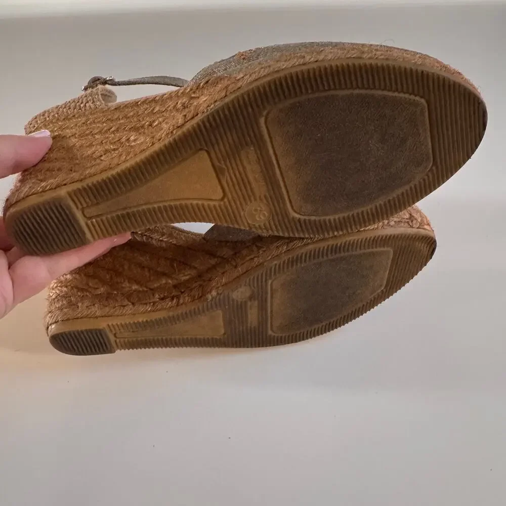 Viscata Barcelona Satuna Canvas Espadrille Wedge Sandal Tan Silver Size 39 US 9
